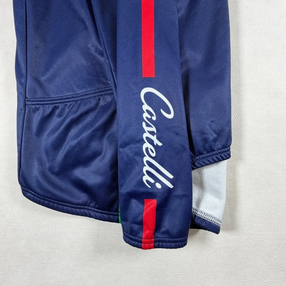 Castelli Mens XXL Navy Blue Full Zip Cycling Jacket Fleece Lined Italian Stripe